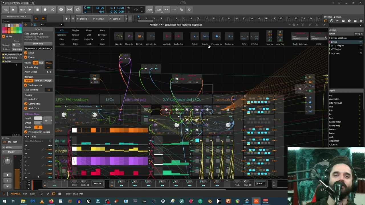 Bitwig's Note Grid - Demonstrating possibilities for creating glitchy/ wacky chord progresions.