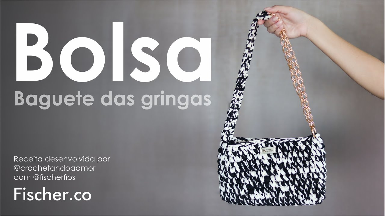 Bolsa Baguete das Gringas em crochê, com Fio Refinatto da Fischer (Por Bianca @crochetandoaamor)