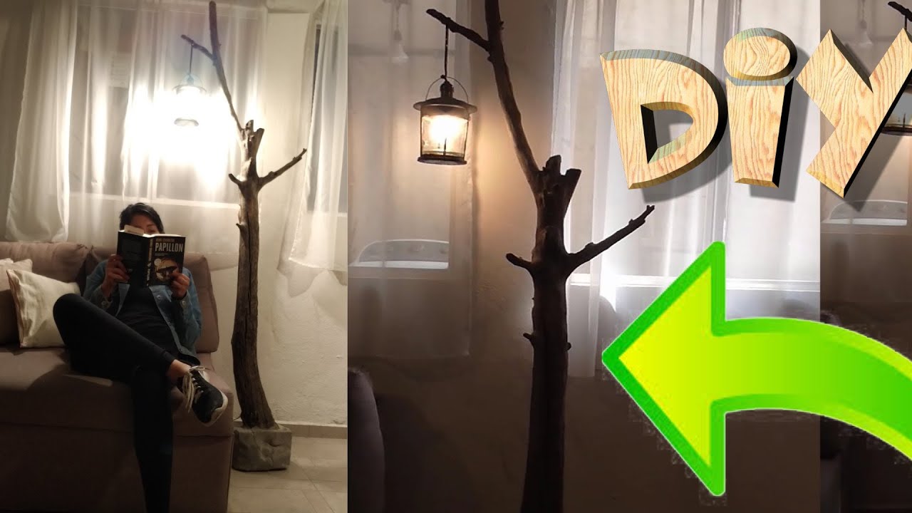 Como hacer una lámpara con un tronco de árbol viejo, y cartón