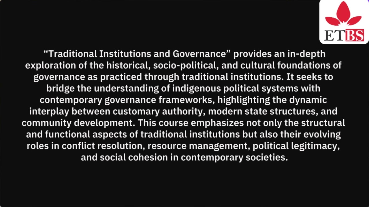 course overview   Traditional Institutions and Governance