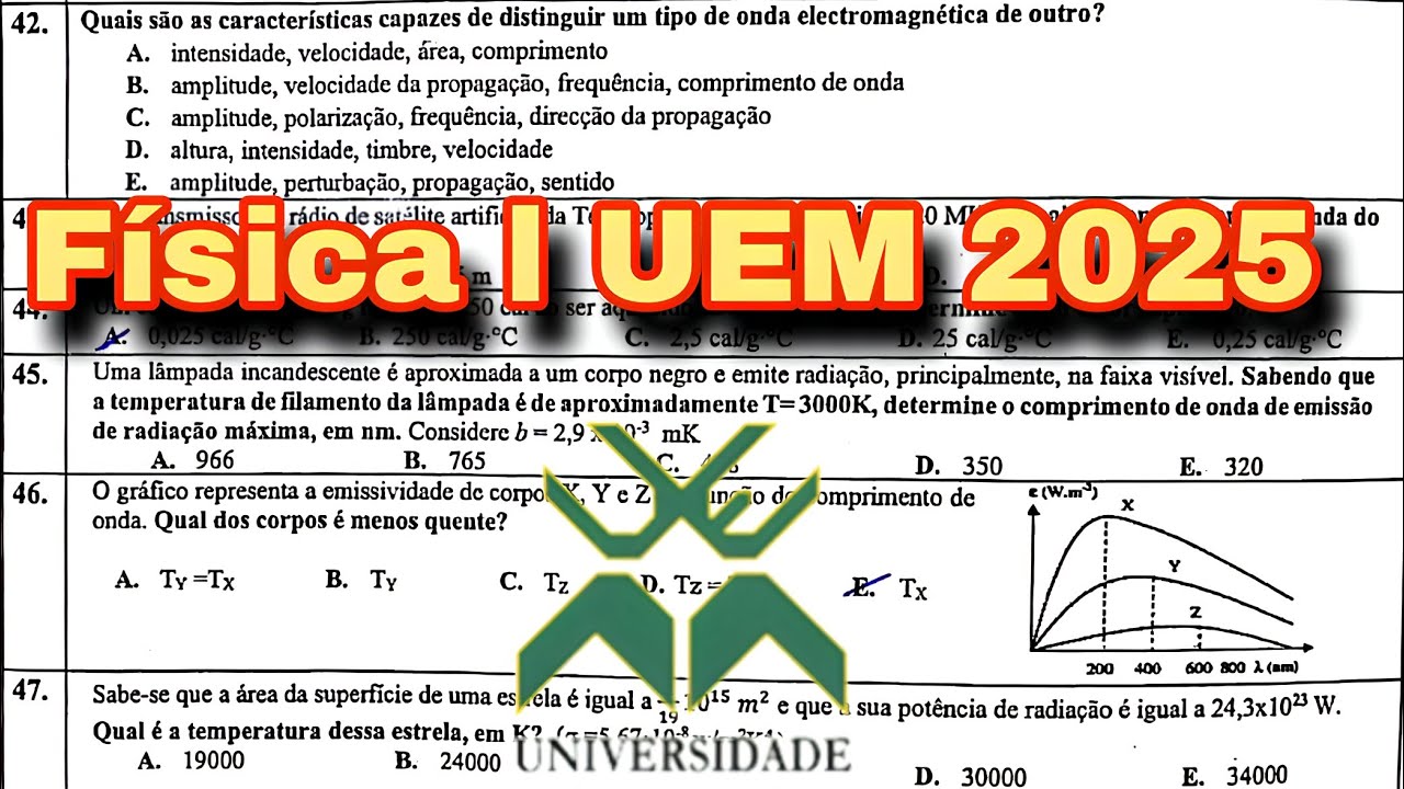 Resolução completa do exame de admissão de fisica l UEM 2025
