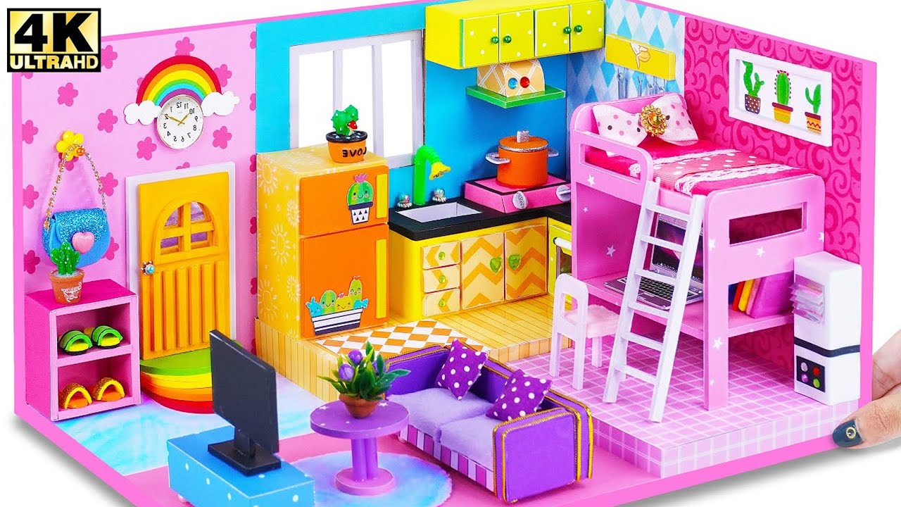 How To Make Cute Miniature House with Bunk Bed from Cardboard ❤️ DIY Miniature Cardboard House