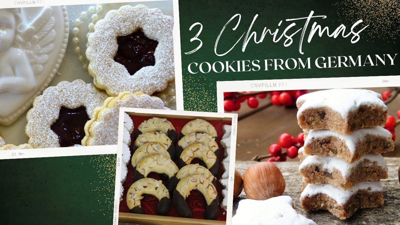 3 German Christmas Cookies - Zimtsterne, Spitzbuben, Mandelhörnchen #christmascookies #weihnachten