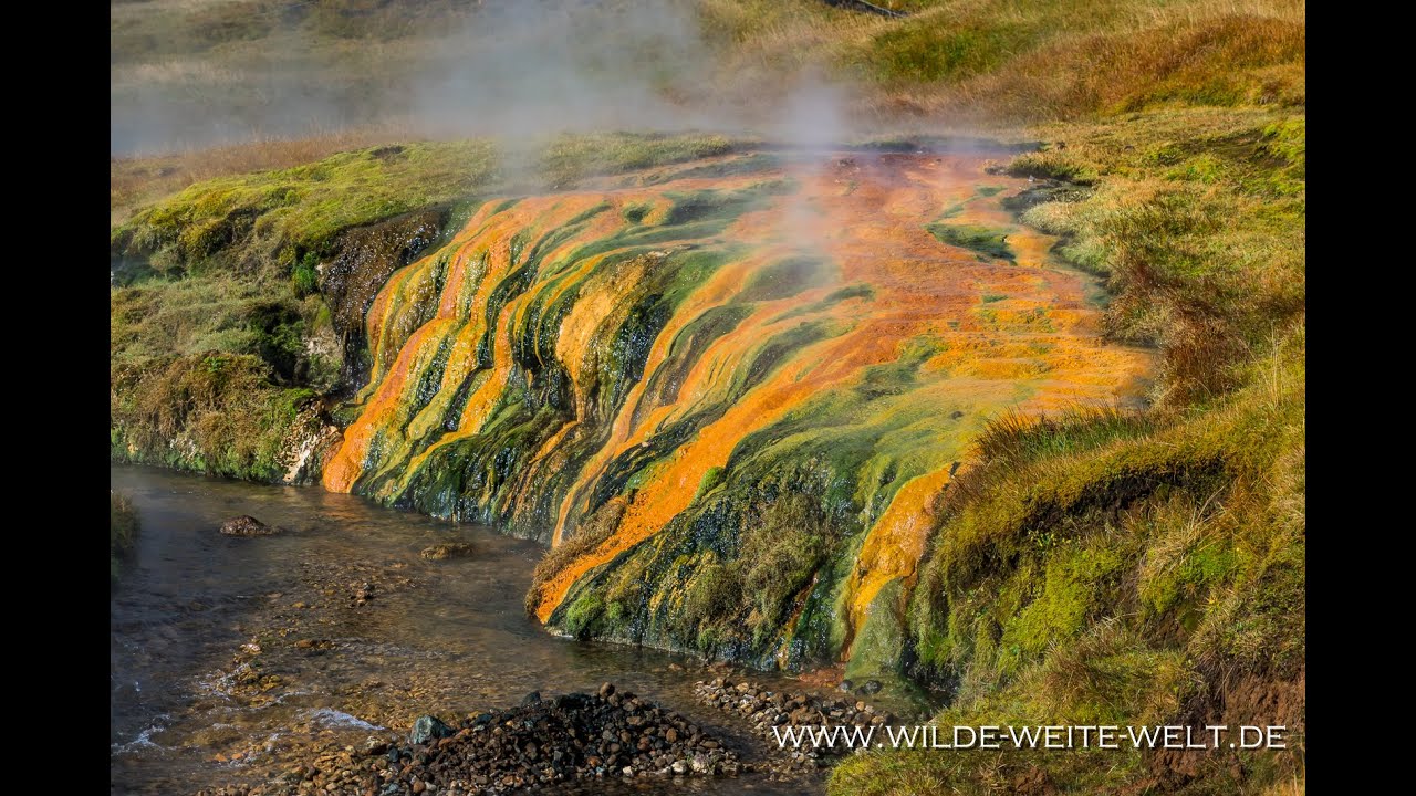 Aerial View: Thermal Area Reykjadalur of Iceland - Von oben: Islands Thermalgebiet Reykjadalur
