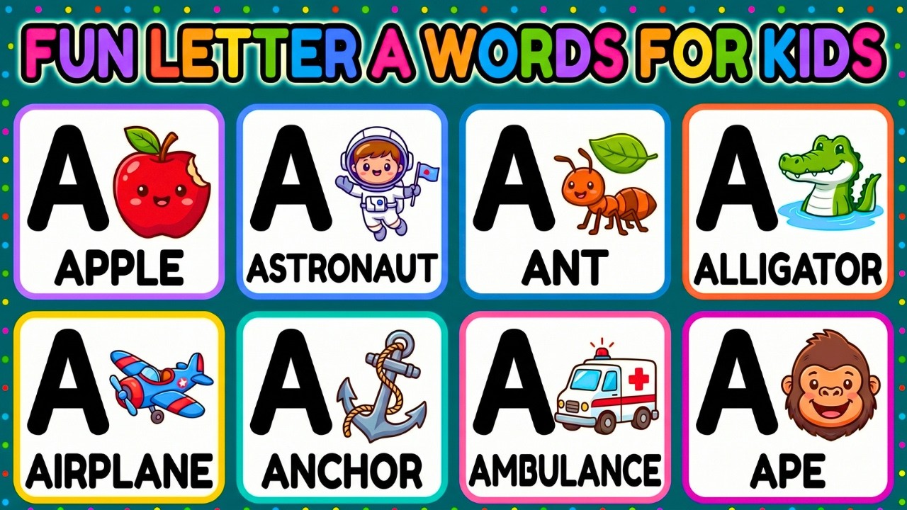 20 Letter A Words for Kids | Letter A Quiz | Fun Preschool Learning Game