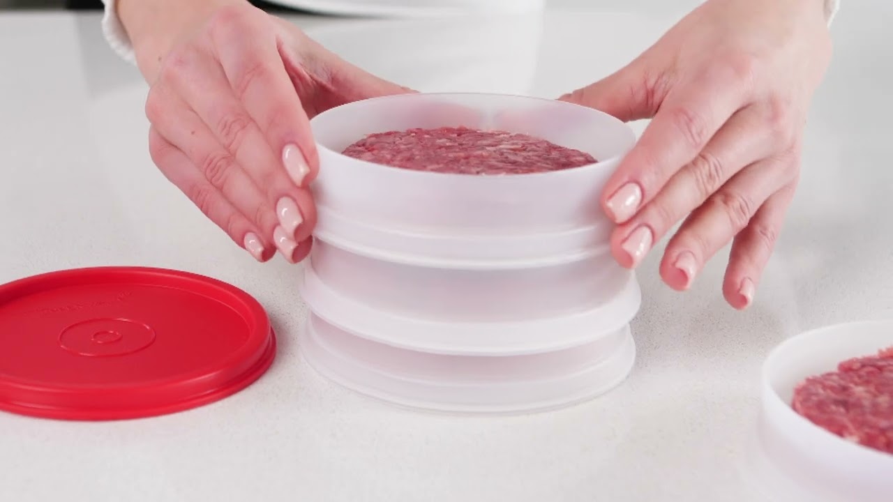 Tupperware Hamburger Press & 4 Freezer Containers