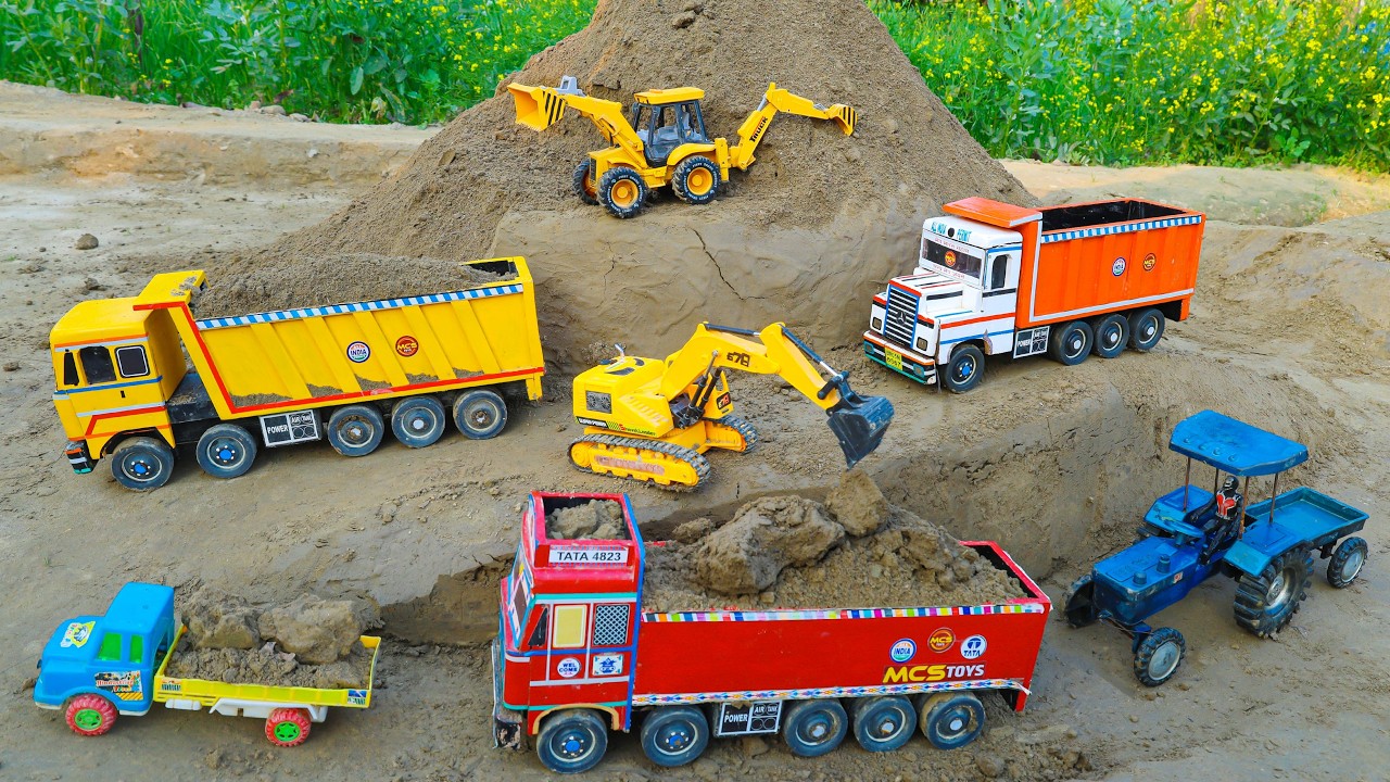 JCB 3dx mud loading TATA tippers Ashok Leyland dumpers pickup and Swaraj 855 FE tractor