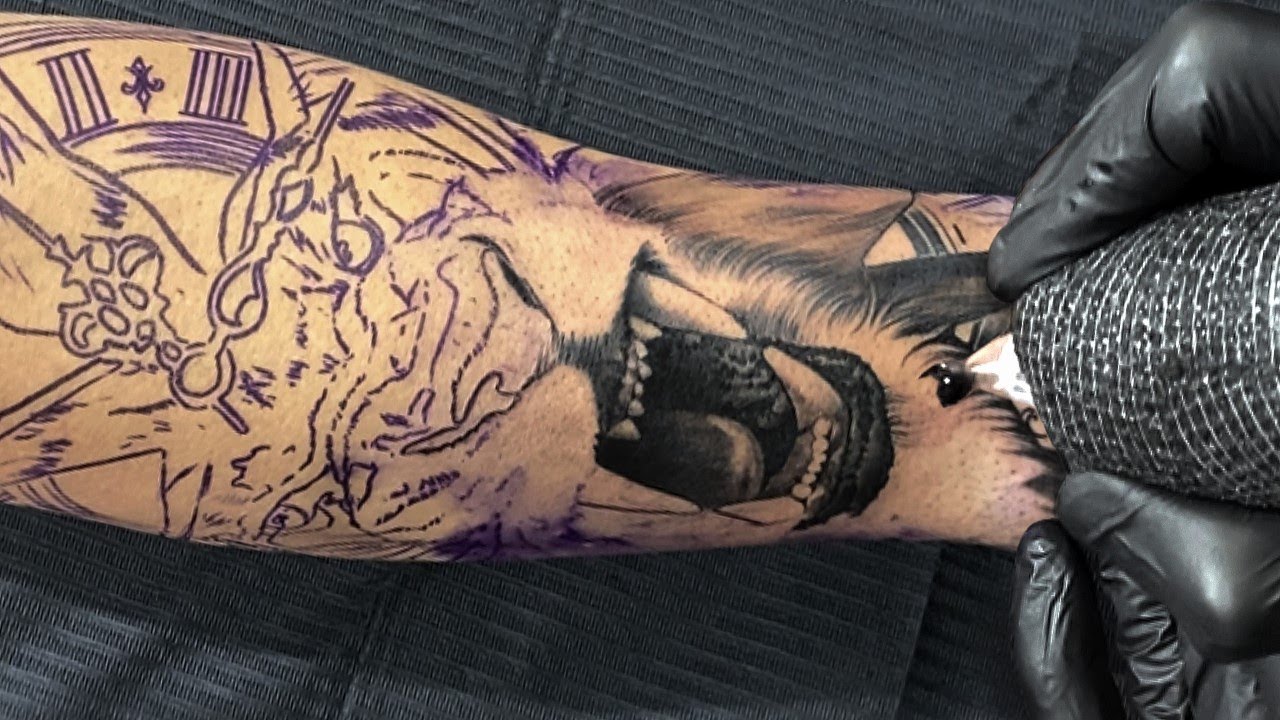 ✅[PASSO A PASSO] TATUAGEM DE LEÃO COM RELÓGIO