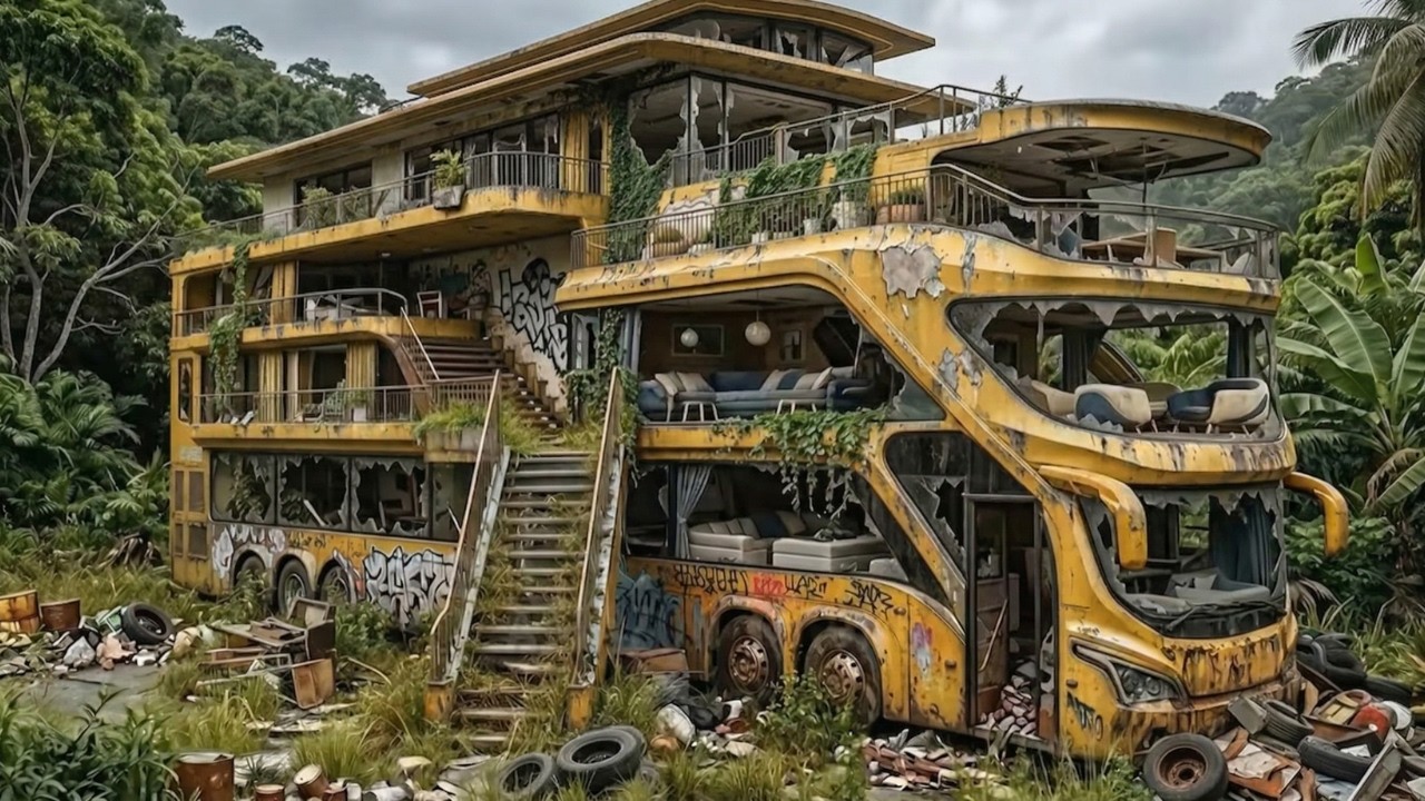 ASMR Restoration | Turning a 99 Year Old Abandoned Bus into a Luxury Jungle Mansion | Part 1 