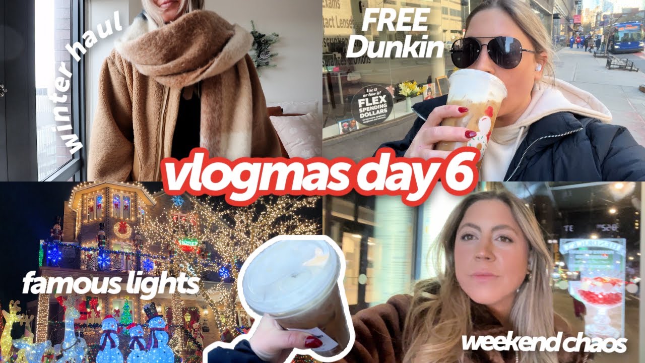 vlogmas day 6: Free Dunkin, Dyker Heights Christmas Lights, Winter try-on haul, World Cup, etc!