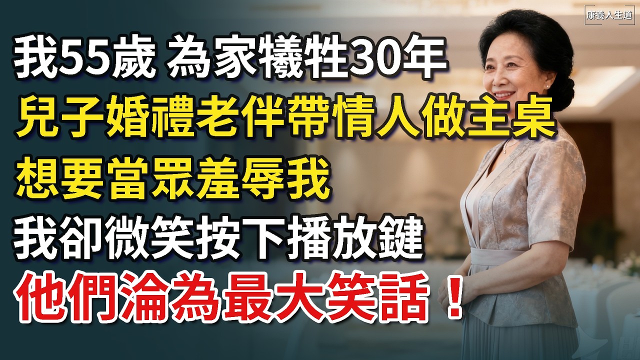 我55歲，為家犧牲30年，兒子婚禮老伴帶情人做主桌，想要當眾羞辱我，我卻微笑，按下播放鍵，他們淪為最大笑話！​【康養人生道】 #康養人生道 #上了年紀該明白的事 #養老 #聰明老人 #長壽秘密 #延壽