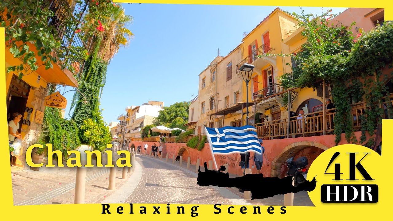Chania Crete Greece 🇬🇷 4K - driving tour with city sounds - relaxing scenes