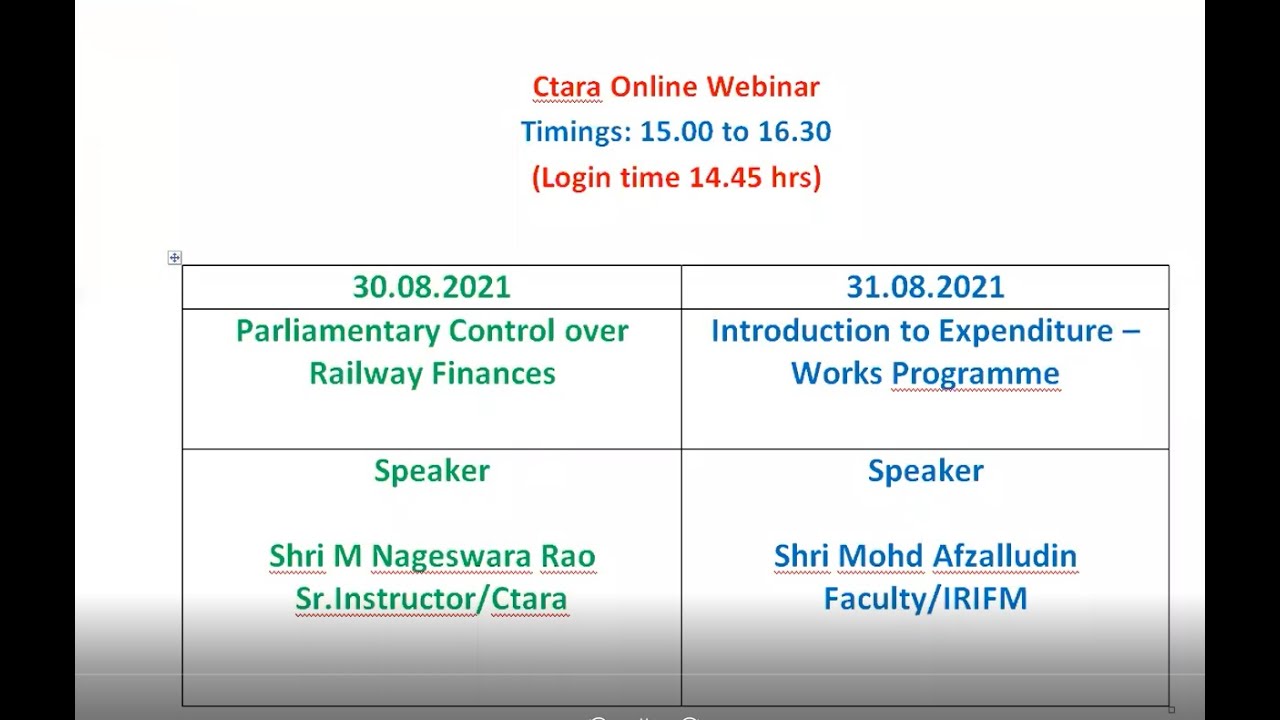 Ctara - Parliamentary Control over Railway Finances - 30.08.2021