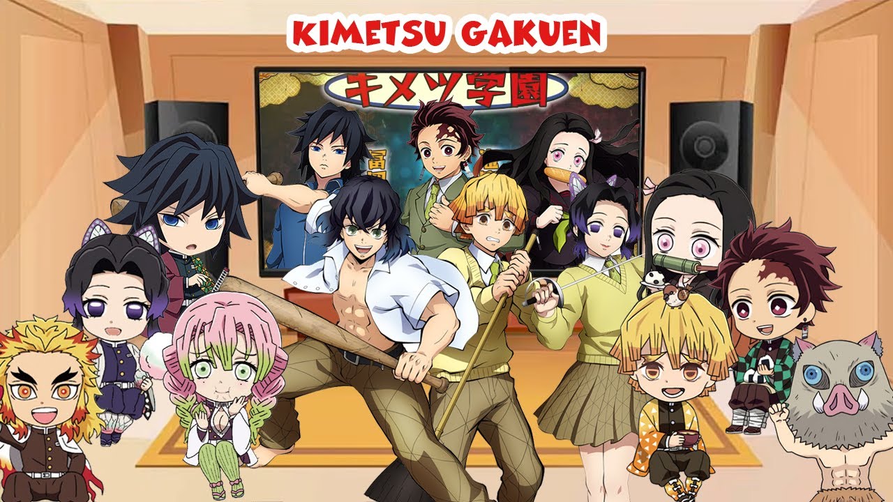 Demon Slayer React to Kimetsu Gakuen Tanjiro, Nezuko, Giyu, Zenitsu, Inosuke, Shinobu (ft. Hashira)