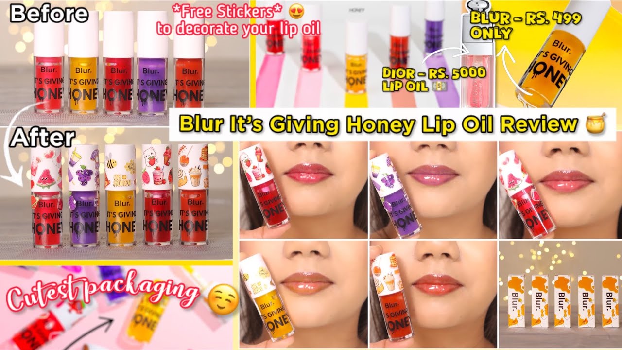 Blur India It's Giving Honey Juicy Lip Oil Swatches & Review || *Dior Lip Glow Oil Dupe*