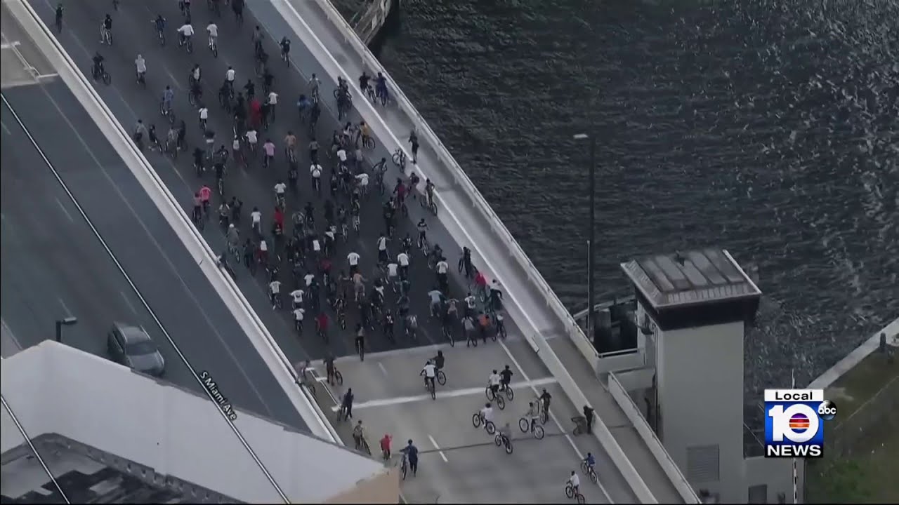 'Wheels Up, Guns Down' bike riders traverse through Miami, Coral Gables