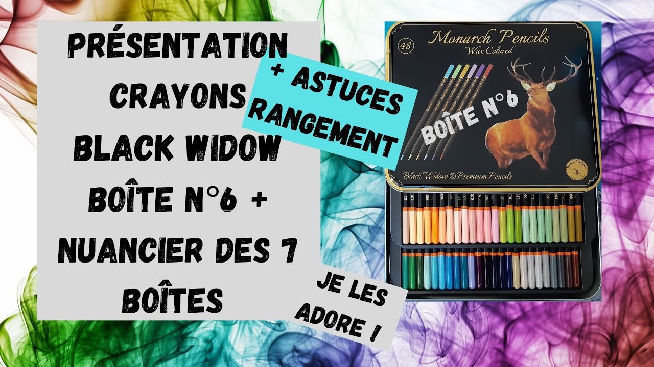 🌈Présentation 🦌48 crayons BLACK WIDOW MONARCH (CERF)🦌 + 🌈NUANCIER DES 7 BOÏTES + ASTUCES RANGEMENT💎💖