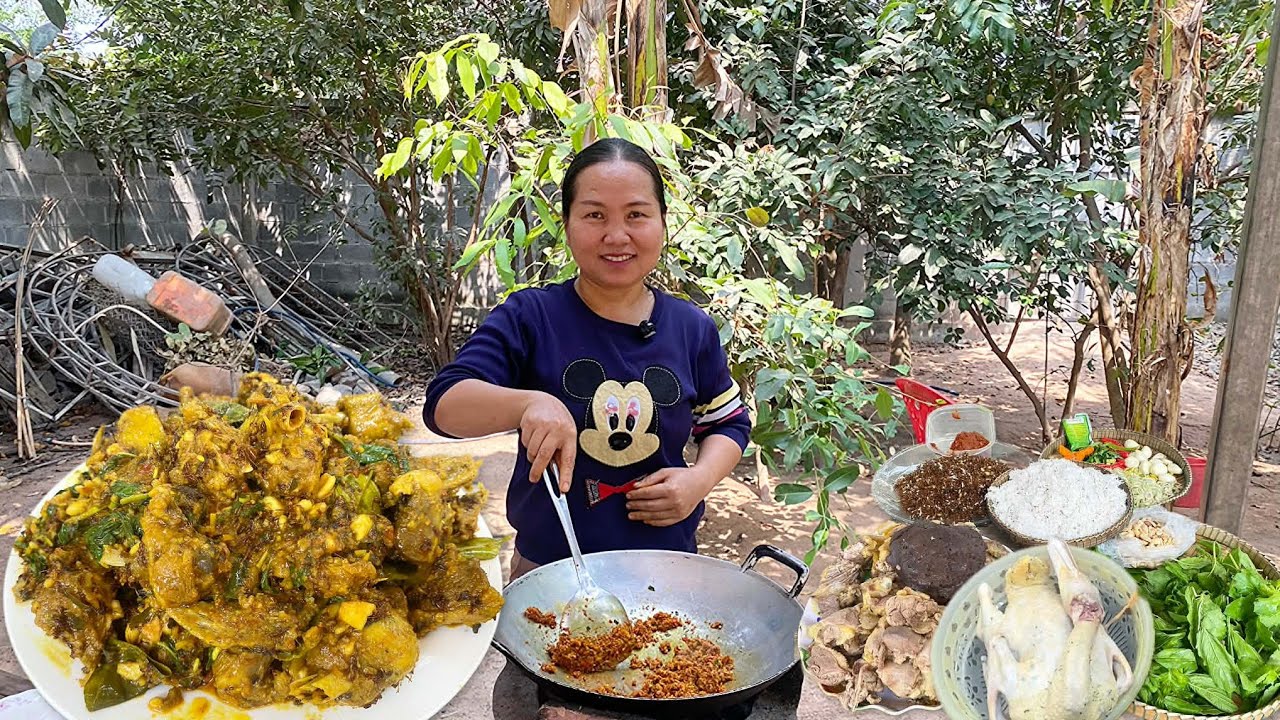 Stir-Fried Sour Spicy Duck Recipe | 3 in 1 Flavor | Cooked Outdoors with Khmer Spices |  Khmer Food