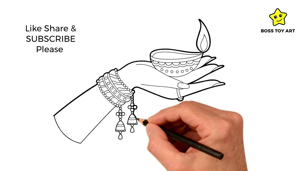 Diwali drawing | Beautiful Diya on Hand | Diwali Diya | Diya on Traditional hand Diwali drawing