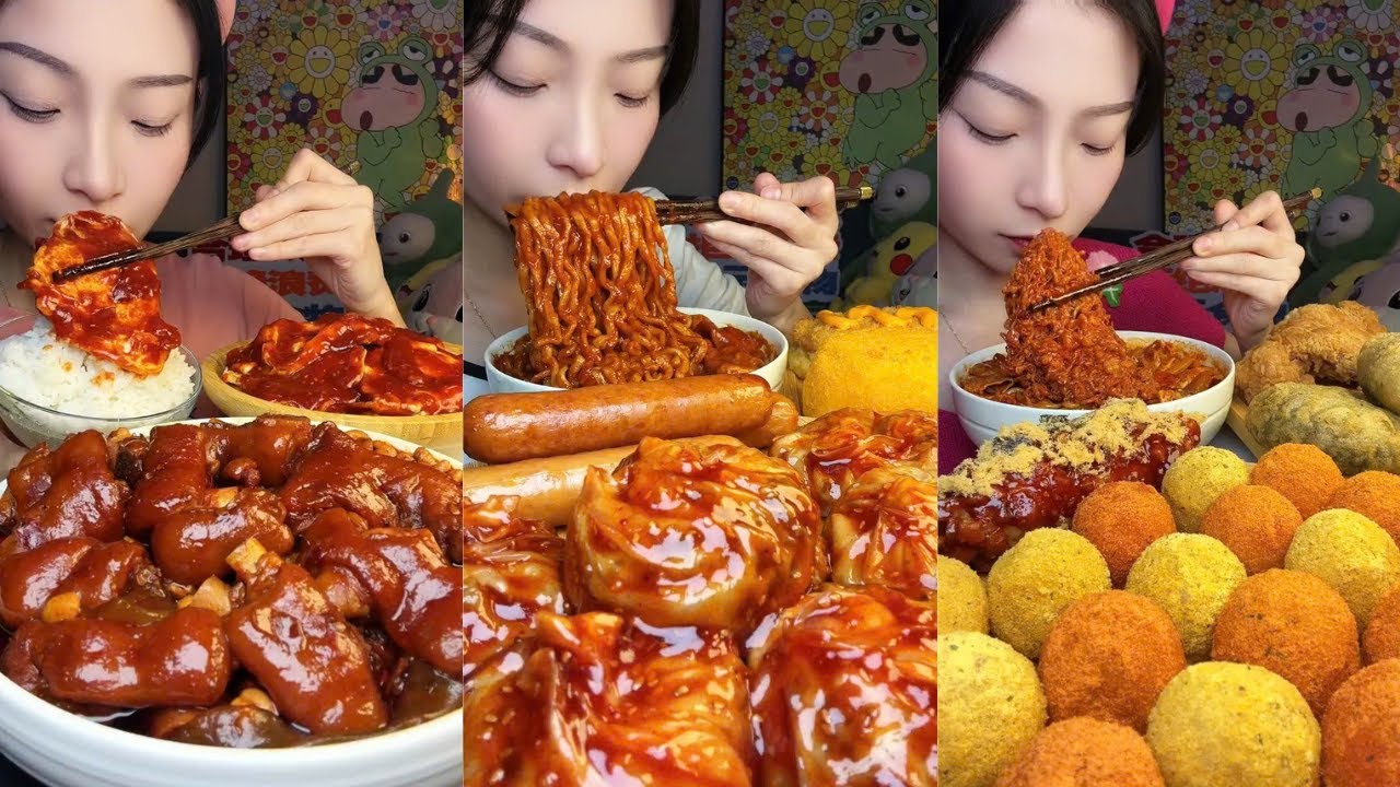 Saucy Noodles, Spicy Dumplings, Pork Hock & Cheese Balls Mukbang ASMR