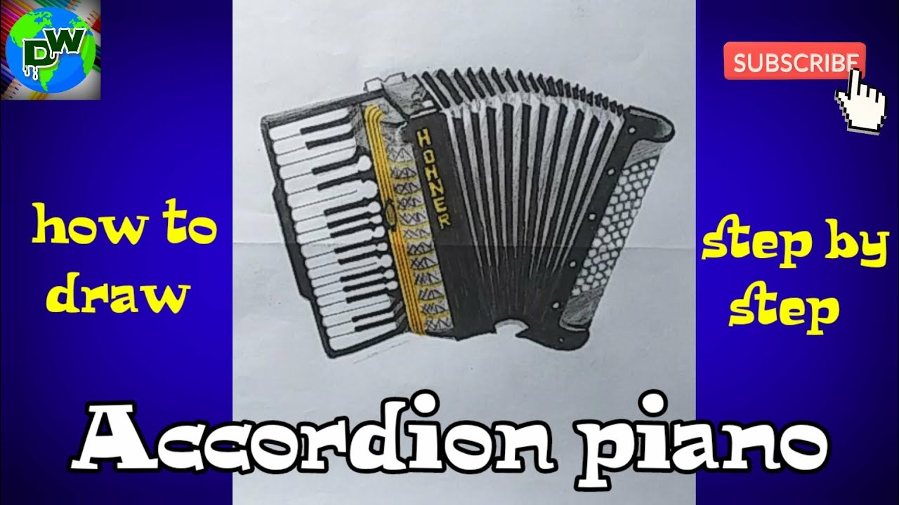 how to draw accordion piano || musical instruments accordion piano drawing @Drawingsworld