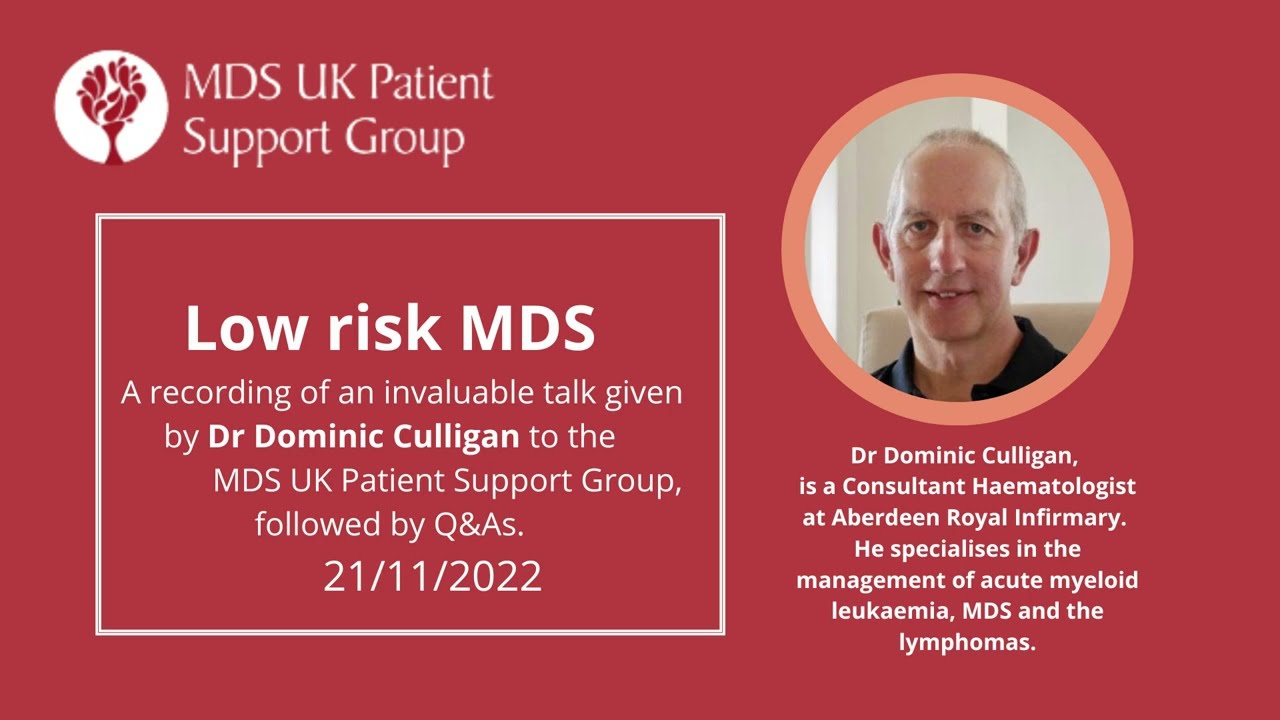 Low risk MDS: Consultant haematologist, Dr Dominic Culligan, led this informative session for MDS UK