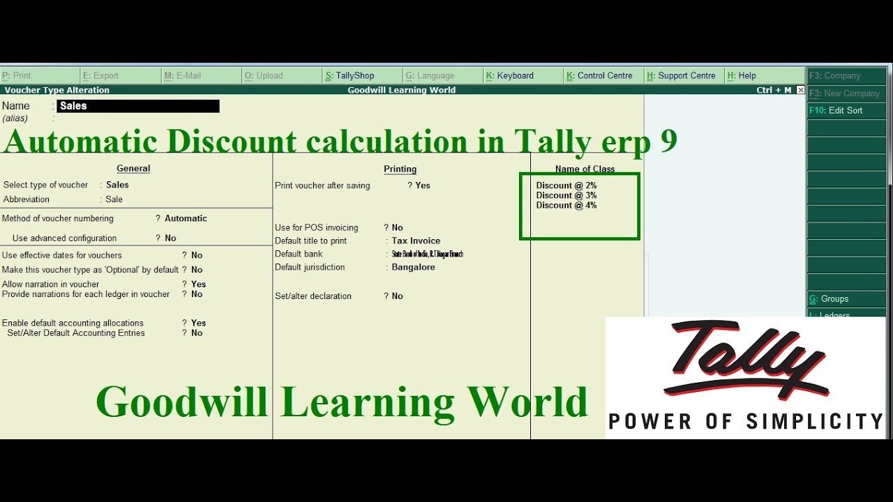 Automatic Discount Calculation in Tally   Advance Setting in Tally Erp 9