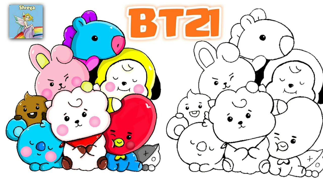 How to draw BT21 | Cooky,  Shooky, Tata, RJ, Koya, Chimmy, Mang, Van Cute and easy #BT21