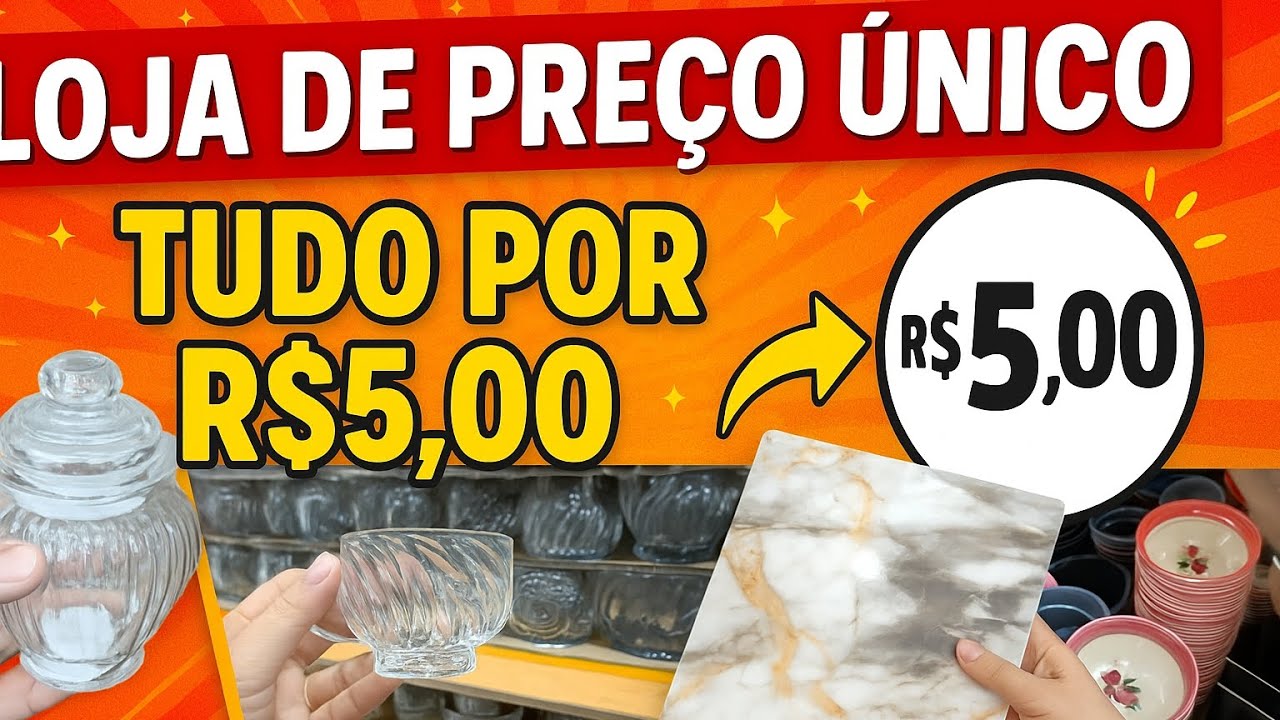 Loja de Preço Único R$5, Utilidades domésticas, cozinha, casa, copos, xícaras e muito mais.