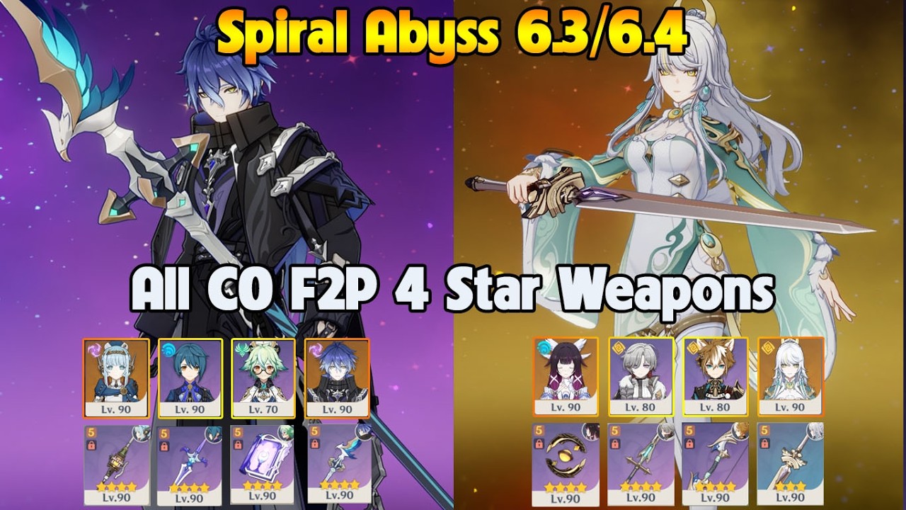 NEW SPIRAL ABYSS 6.3/6.4 All C0 Flins - C0 Zibai F2P 4 Star Weapons