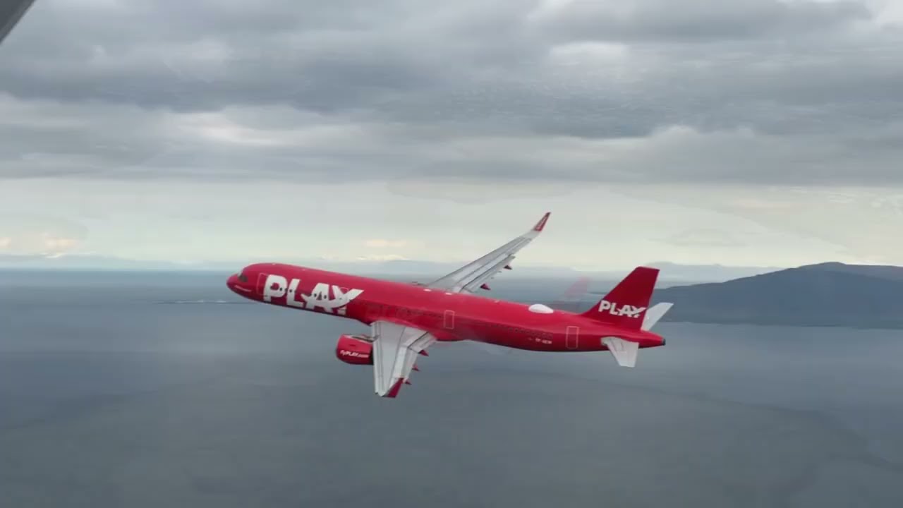 Play airlines the first A321neo flying over Reykjavik