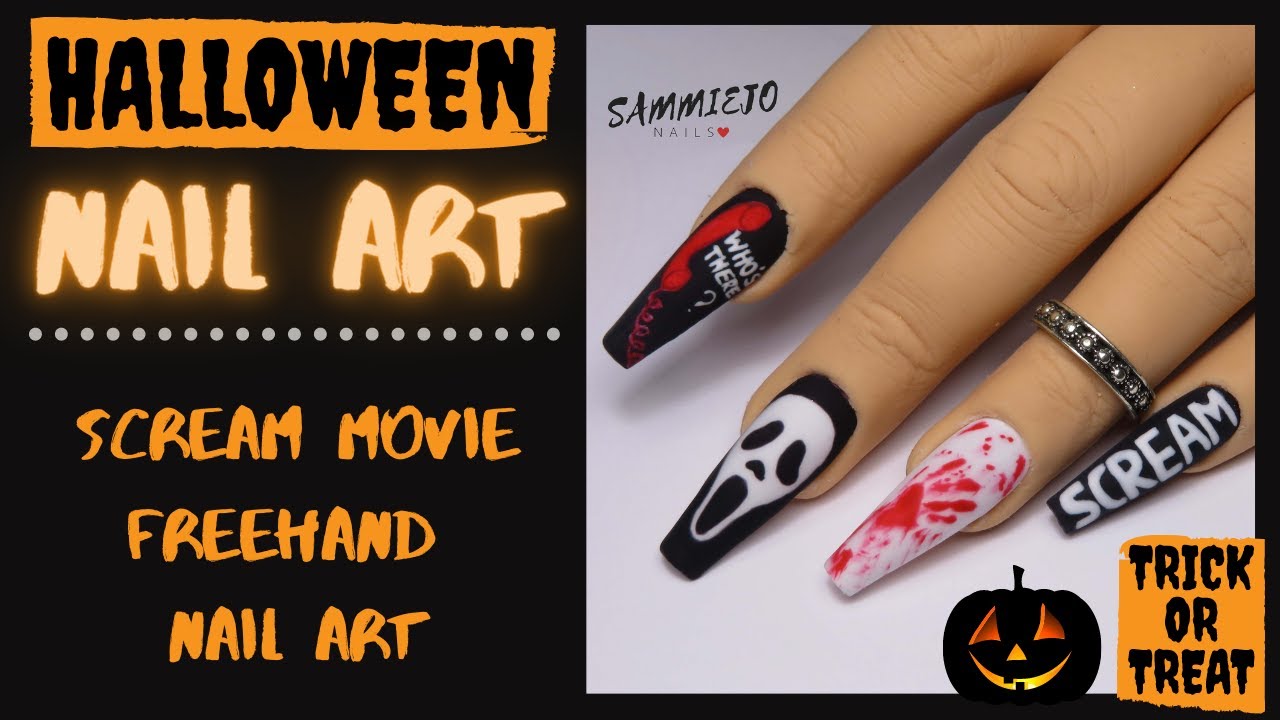 HALLOWEEN NAIL ART | Scream Movie Themed Easy Freehand Nail Art