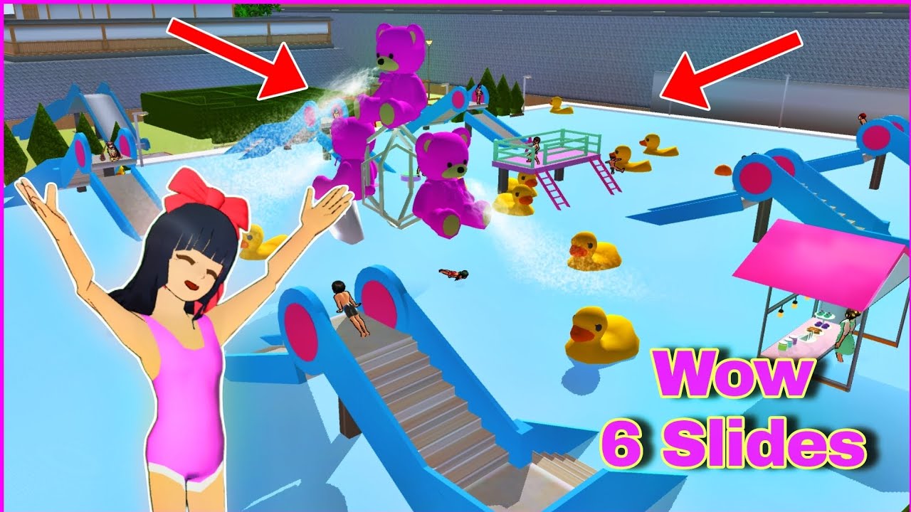 We're Playing Now at the 6 Magical Slides Water Park in Sakura School Simulator 
