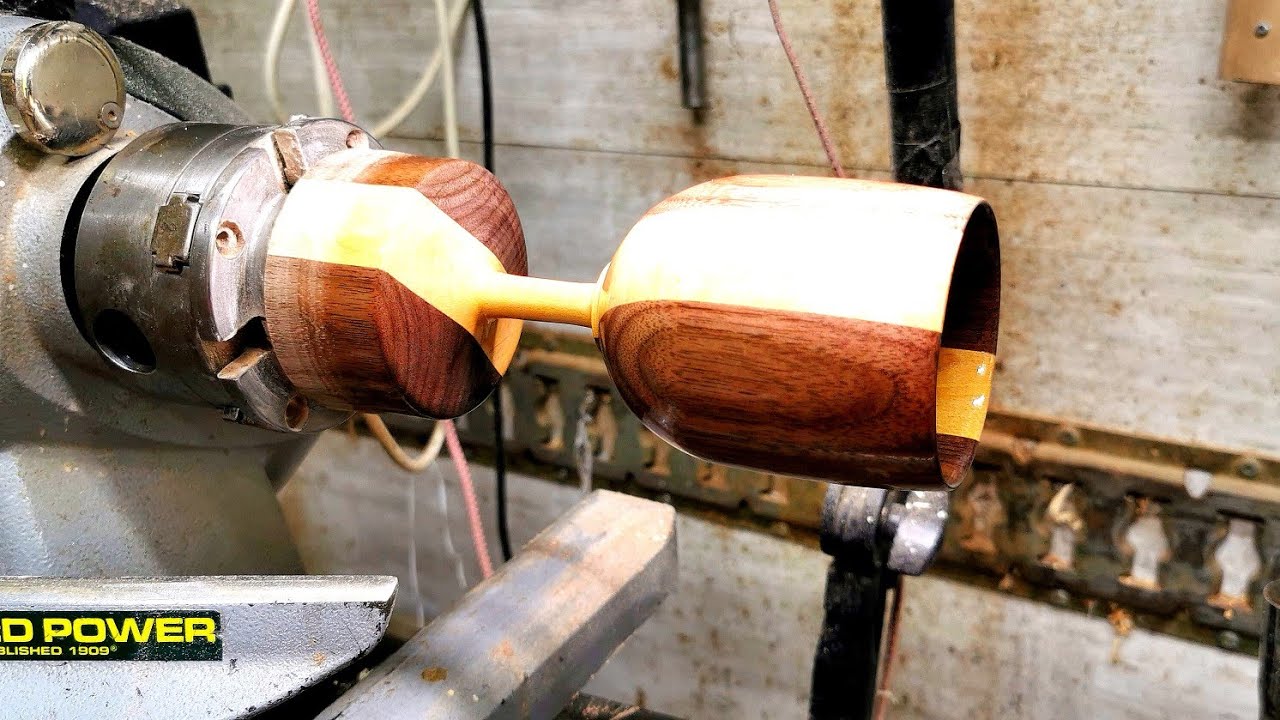 Woodturning Wooden Wine Goblet with Stripes