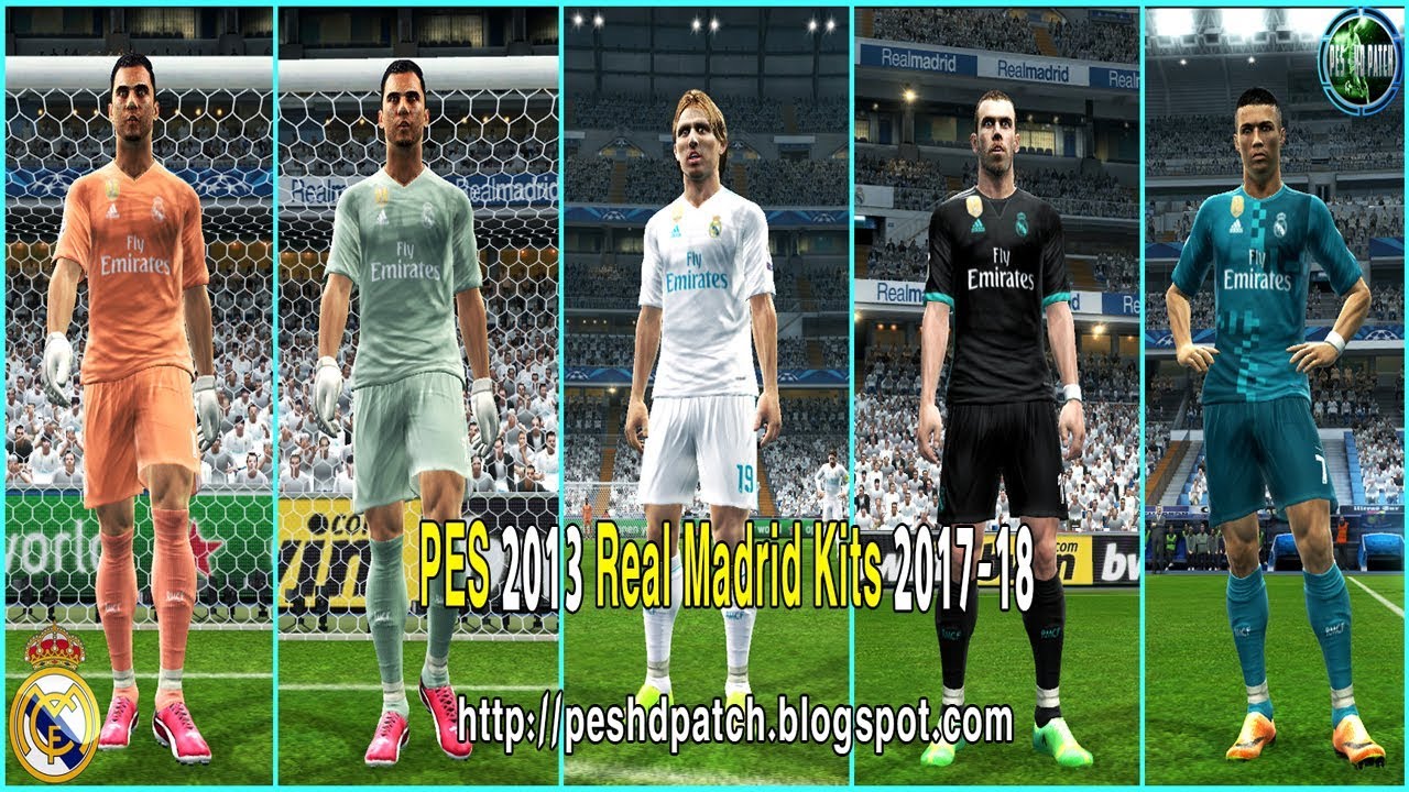 Real Madrid 2017-18 Kit New Font LaLiga and UCL for PES 2013
