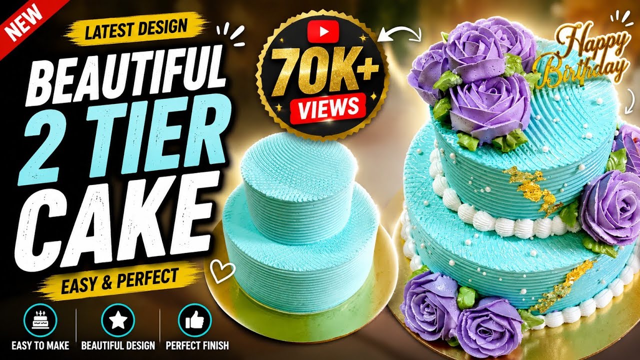 2 Kg Two Tier Birthday Cake | 2 tier New Trick For Cake Decoration | 2 Kg Pineapple Cake |
