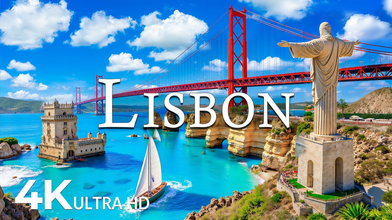 FLYING OVER LISBON (4K UHD) &ndash; Soothing Music Along With Beautiful Nature Video - 4K Video ULTRA HD