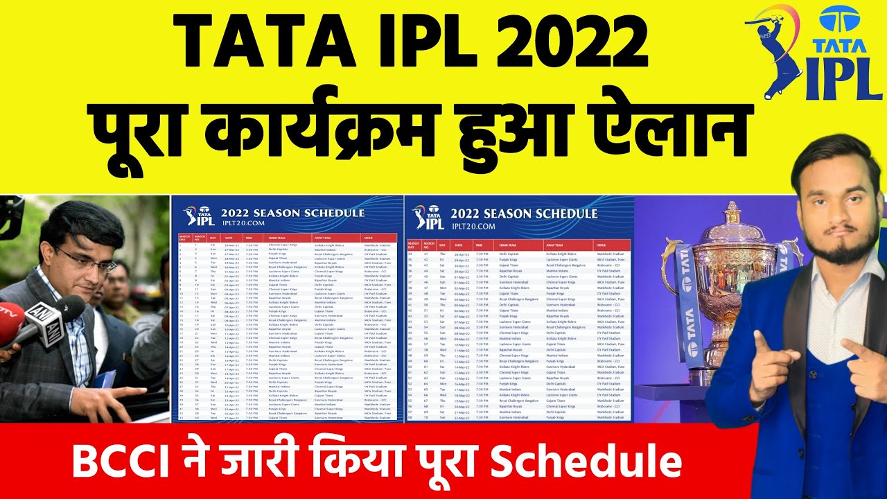 BCCI Announced TATA IPL 2022 Full And confirm Schedule, All Matches Date, Time, Venue & Fixtures..