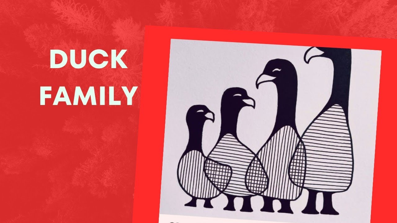 Family Drawing of4Duck!!!! overlapping monochrome Drawing!!! style with Beauty