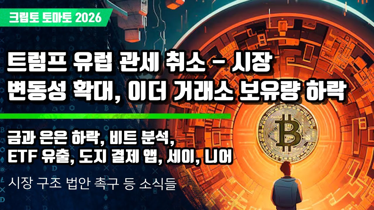 01/22) 트럼프 유럽 과세 취소!!! 금과 은은 하락, 비트 분석,ETF 유출, 도지 결제 앱, 세이, 니어