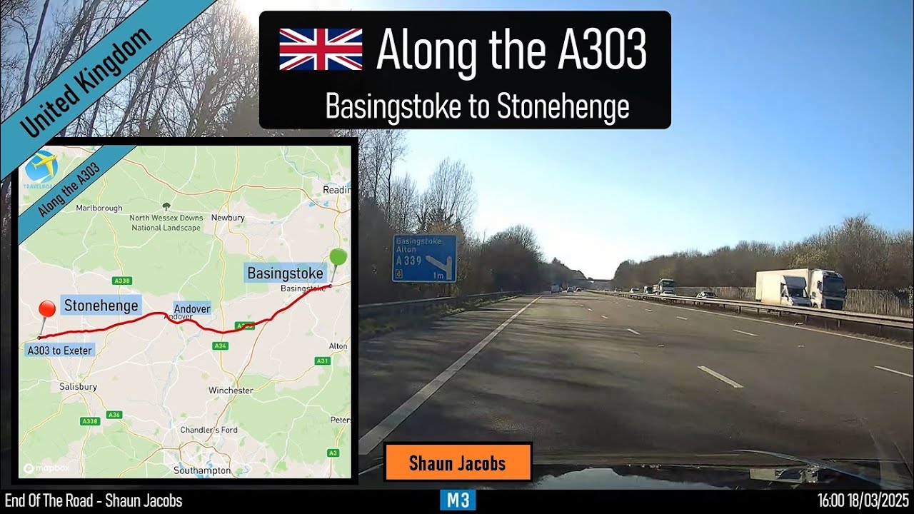 ♪ Along the A303 from Basingstoke to Stonehenge, UK