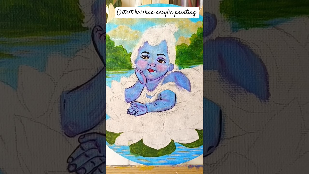 Krishna on lotus acrylic painting 😍 Mahalakshmi arts #tamil #art #krishnapainting #krishna #painting