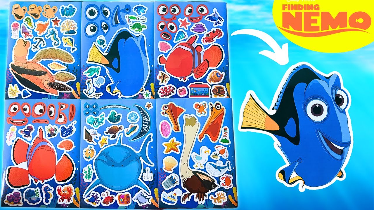 Disney FINDING NEMO Movie DIY Make a Face Stickers Activity with Nemo, Dory, Crush