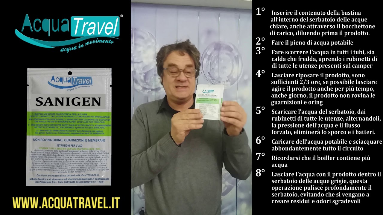 SANIGEN il nuovo pulitore ACQUATRAVEL per serbatoi camper