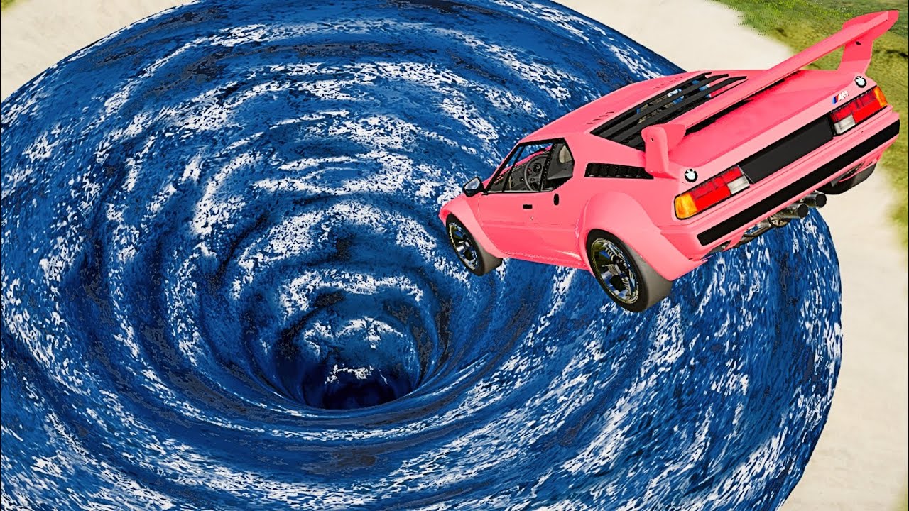 Cars Jump Into Giant Water Vortex (Swirl Pool) - BeamNG.drive
