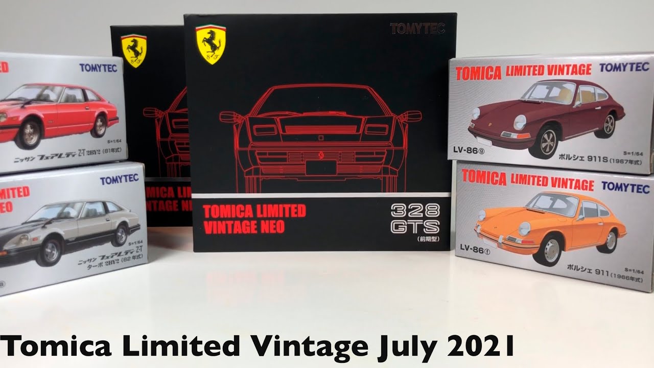 July 2021 Release of Tomica Limited Vintage feat Ferrari, Porsche, Nissan