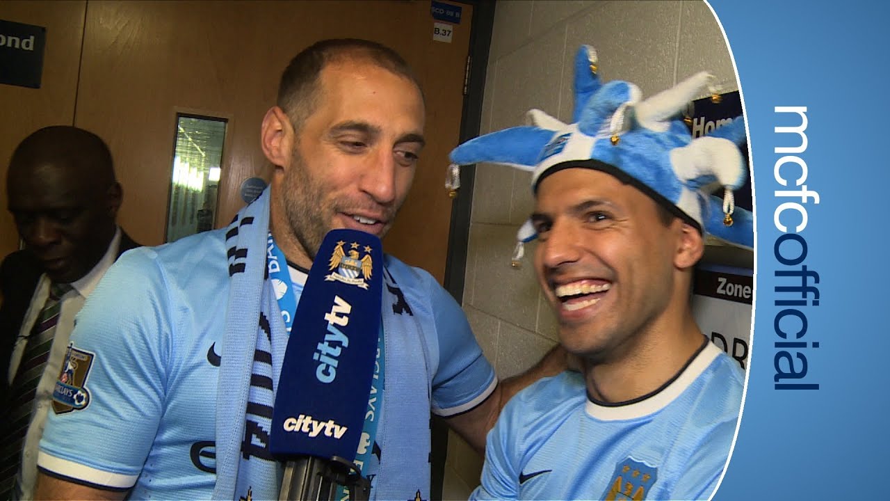KUN AGUERO INTERVIEWED BY ZABALETA | City v West Ham Champions 2014