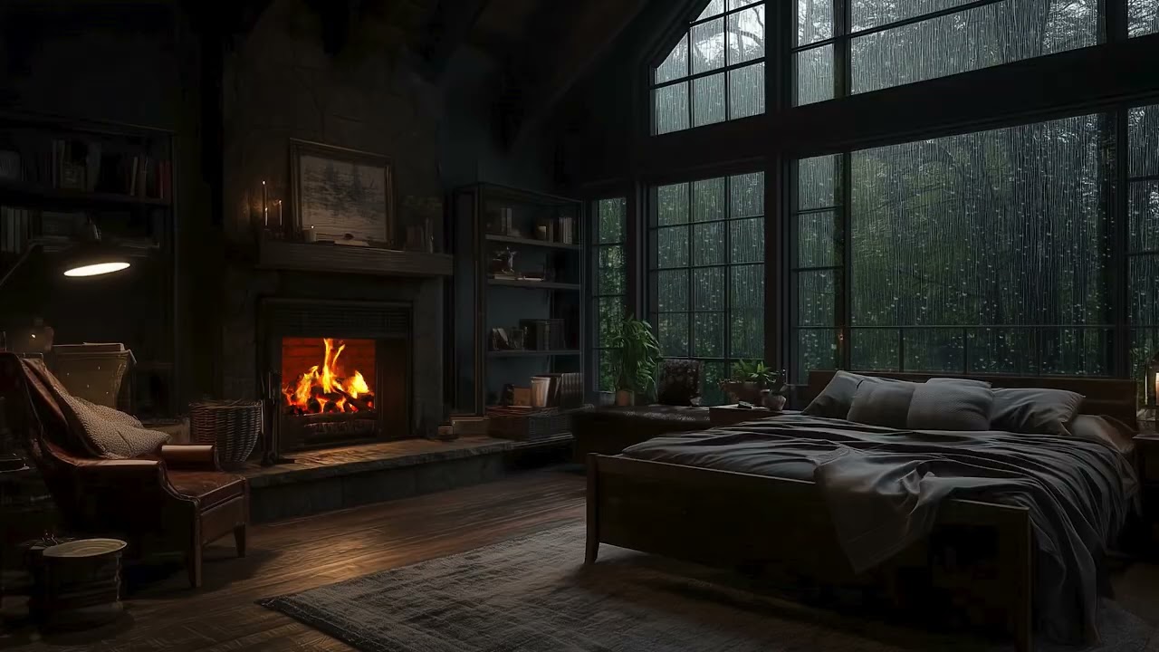 Cozy Piano & Rain 3 Hours🌧️🔥 Fireplace Ambience for Deep Sleep