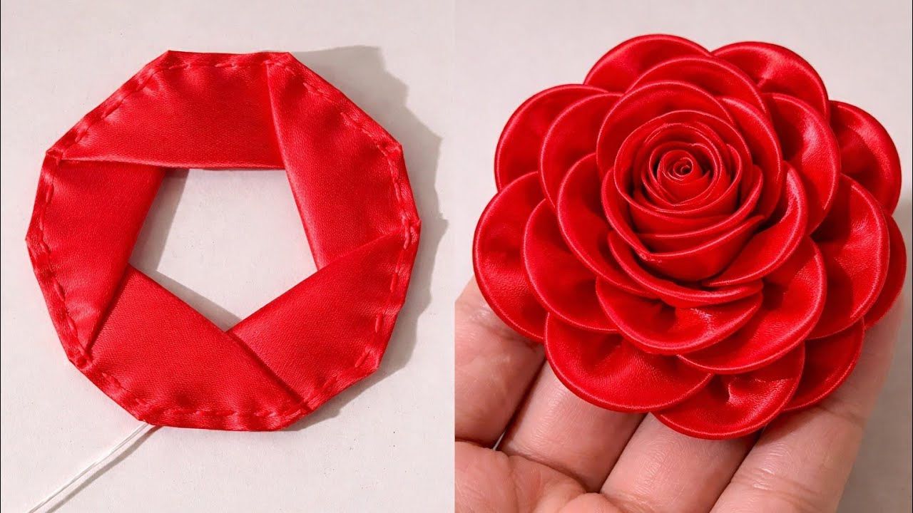 DIY Fabric Rose | Ribbon Rose Flower | Easy Craft Tutorial | How to Make Fabric Flower