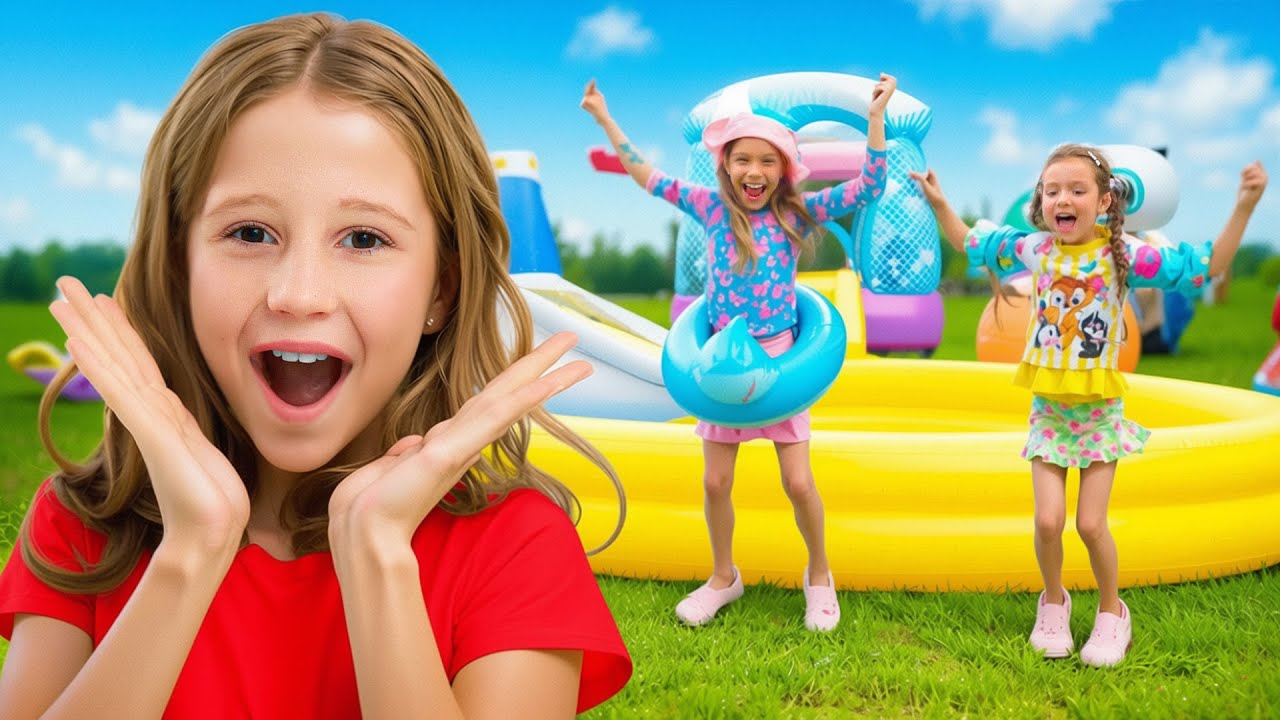 Nastya’s dad shows the kids how to stay safe at the pool
